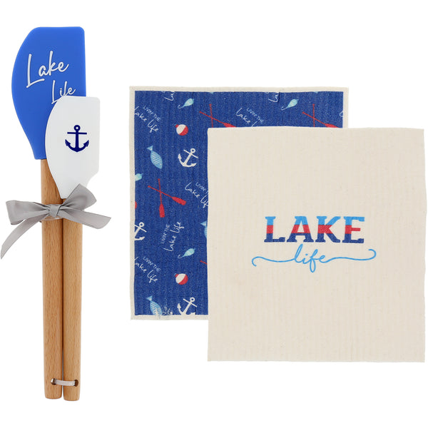 pavilion gift company Lake Life Spatula and Reusable Dish Cloth Set (2 of Each)