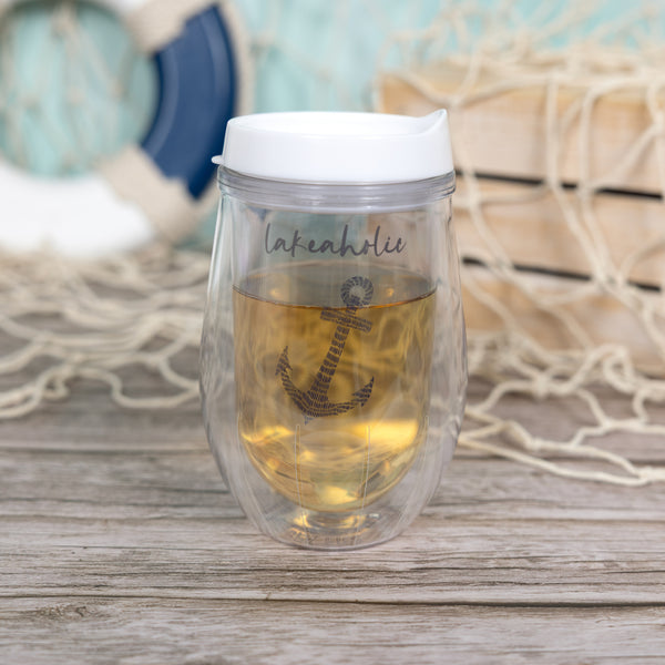 Pavilion Gift Company Lakeaholic 12 Oz Acrylic Stemless Wine Glass With Lid