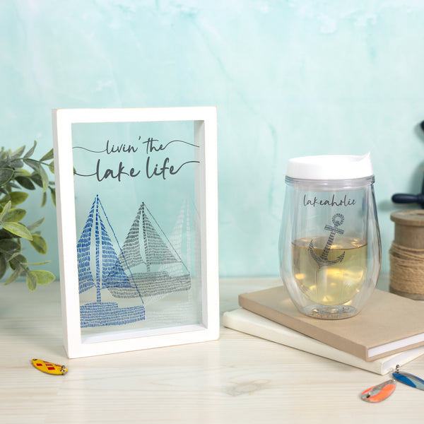 Pavilion Gift Company Lakeaholic 12 Oz Acrylic Stemless Wine Glass With Lid