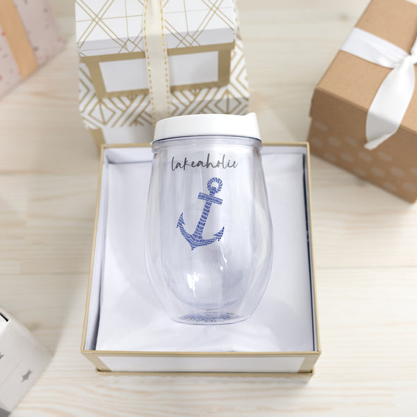 Pavilion Gift Company Lakeaholic 12 Oz Acrylic Stemless Wine Glass With Lid