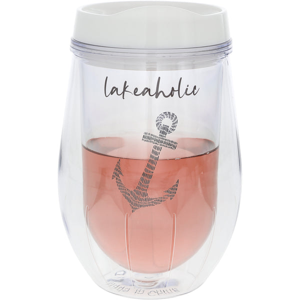 pavilion gift company Lakeaholic 12 oz Acrylic Stemless Wine Glass with Lid