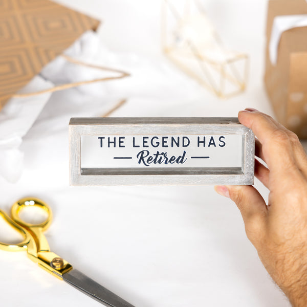 Pavilion Gift Company Legend Has Retired 6" X 2" Wood Framed Glass Plaque