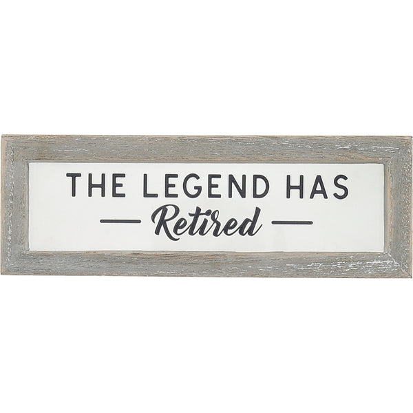 pavilion gift company Legend has Retired 6" x 2" Wood Framed Glass Plaque