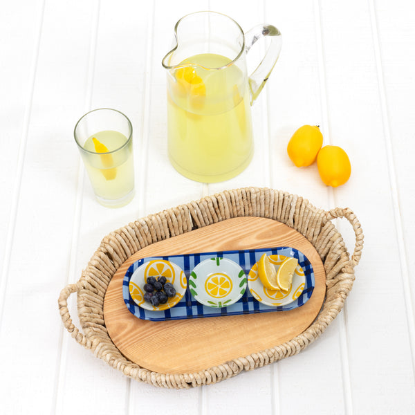 Pavilion Gift Company Lemons 11" Glass Serving Tray With 3 Bowls