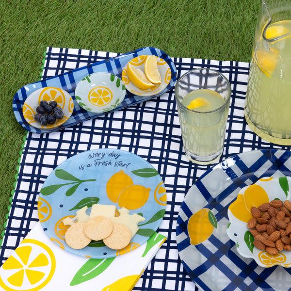 Pavilion Gift Company Lemons 11" Glass Serving Tray With 3 Bowls