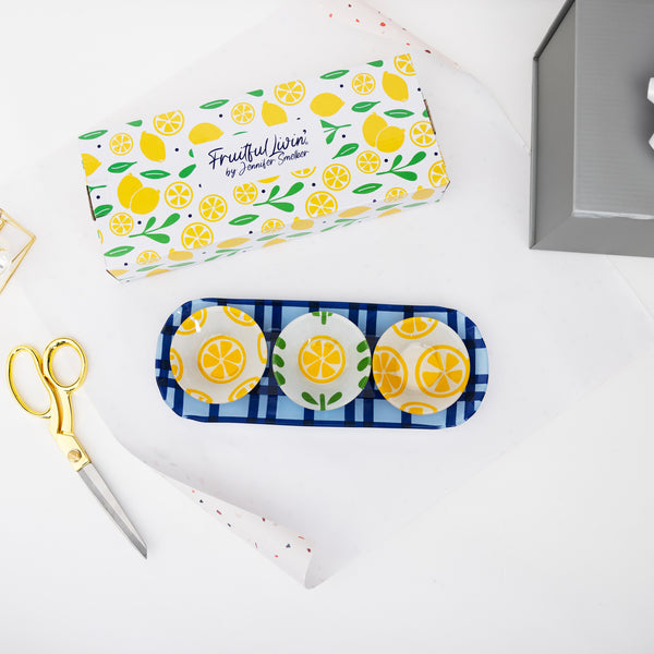 Pavilion Gift Company Lemons 11" Glass Serving Tray With 3 Bowls
