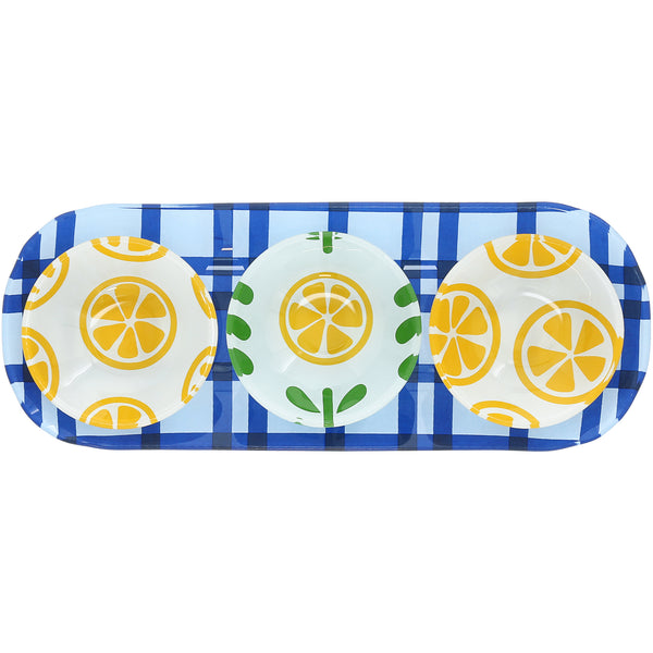 pavilion gift company Lemons 11" Glass Serving Tray with 3 Bowls