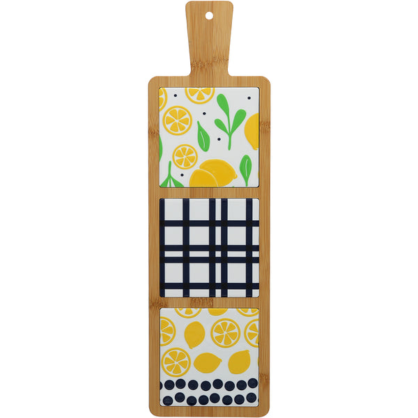 pavilion gift company Lemons 16.5" Bamboo & Ceramic Tile Trivet