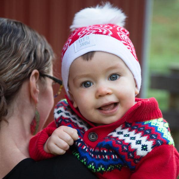 Pavilion Gift Company Let It Snow Red Knit Pom Pom Hat (12-24 Months)