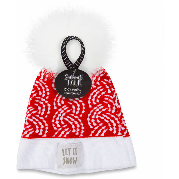 Pavilion Gift Company Let It Snow Red Knit Pom Pom Hat (12-24 Months)