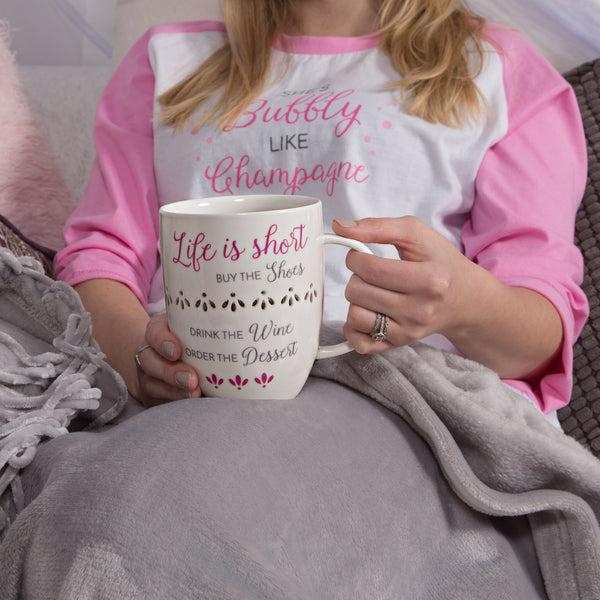 Pavilion Gift Company Life Is Short 24 Oz Pierced Porcelain Cup
