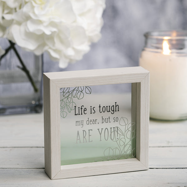Pavilion Gift Company Life Is Tough 5" X 5" Framed Glass Plaque