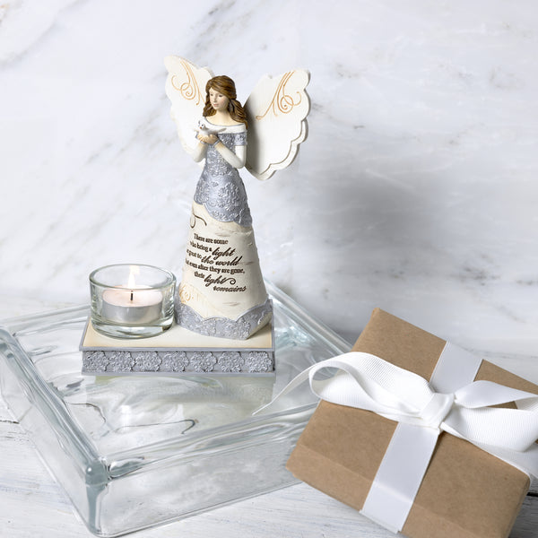 Pavilion Gift Company Light 6.75" Angel Holding Dove With Tealight Holder