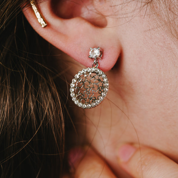 Pavilion Gift Company Light Silver Star Dangle Earrings