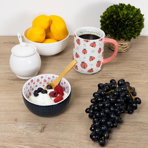 Pavilion Gift Company Little Things 4.5" Ceramic Bowl With Bamboo Spoon