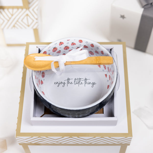 Pavilion Gift Company Little Things 4.5" Ceramic Bowl With Bamboo Spoon