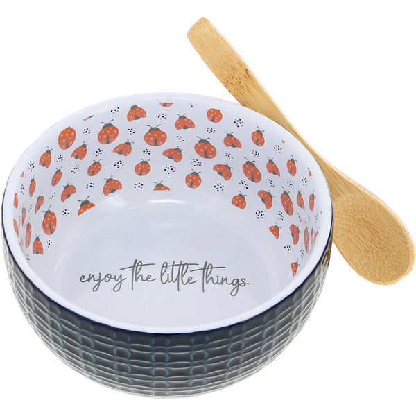 pavilion gift company Little Things 4.5" Ceramic Bowl with Bamboo Spoon