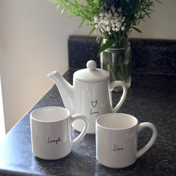 Pavilion Gift Company Live Laugh Love Tea For Two Set (15 Oz Teapot With 2 - 8 Oz Cups)
