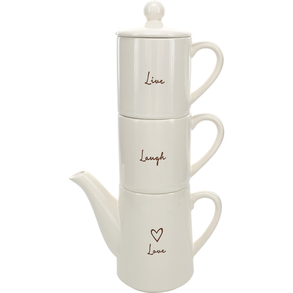pavilion gift company Live Laugh Love Tea for Two Set (15 oz Teapot with 2 - 8 oz Cups)