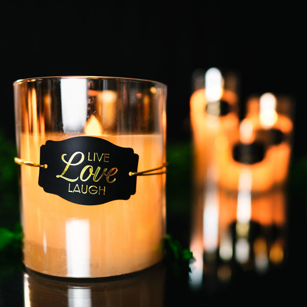 Pavilion Gift Company Live Love Laugh 6" Amber Luster Realistic Flame Candle