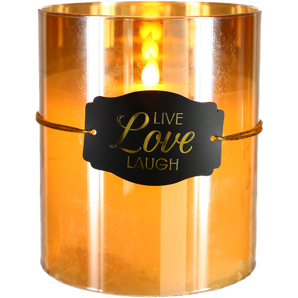 pavilion gift company Live Love Laugh 6" Amber Luster Realistic Flame Candle