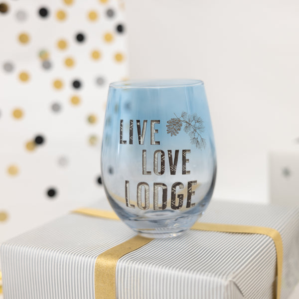 Pavilion Gift Company Live Love Lodge 18 Oz Stemless Wine Glass