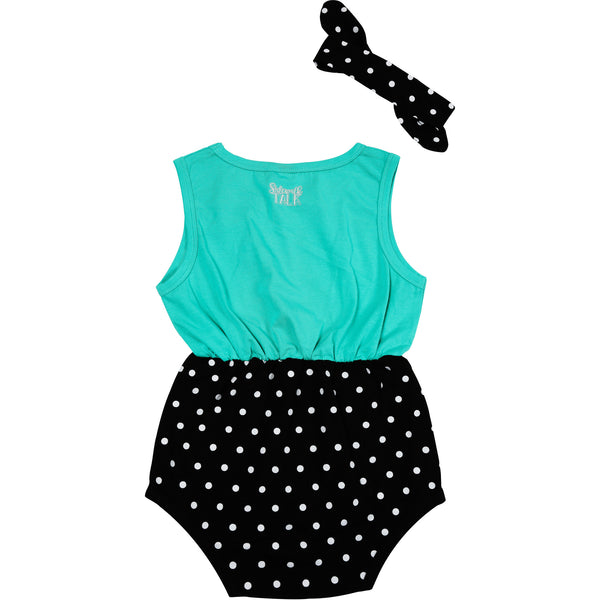 Pavilion Gift Company Look Too Good 6-12 Months Teal & Black Romper With Headband