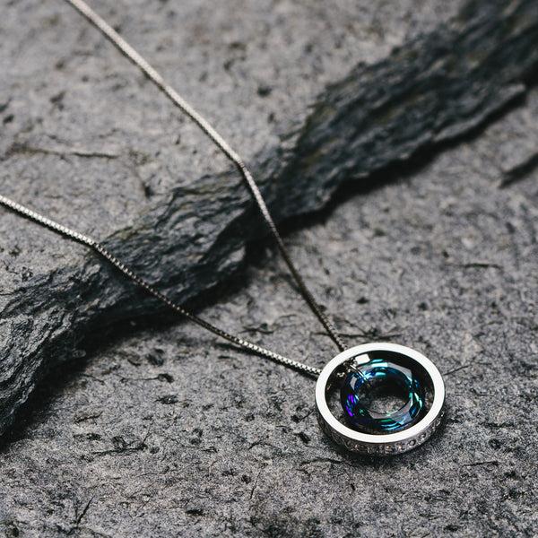 Pavilion Gift Company Look Up Bermuda Blue Crystal 17"-19" Engraved Rhodium Plated Austrian Element Necklace