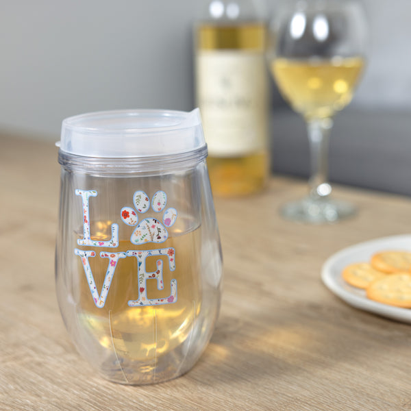 Pavilion Gift Company Love 12 Oz Acrylic Stemless Wine Glass With Lid