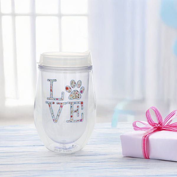 Pavilion Gift Company Love 12 Oz Acrylic Stemless Wine Glass With Lid