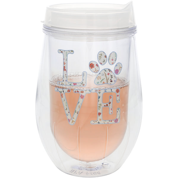 pavilion gift company Love 12 oz Acrylic Stemless Wine Glass with Lid