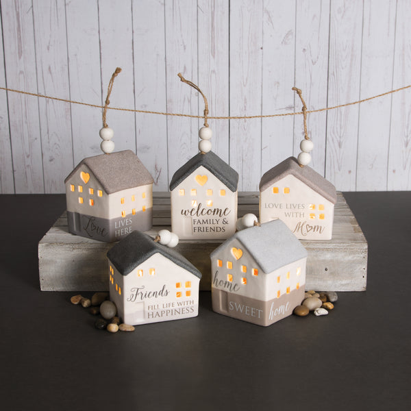 Pavilion Gift Company Love 4.25" LED Lit Hanging Porcelain House