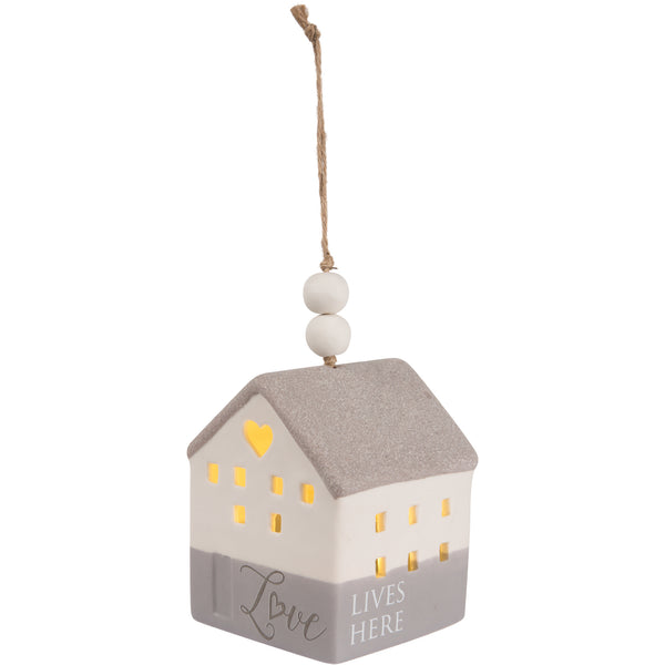 pavilion gift company Love 4.25" LED Lit Hanging Porcelain House