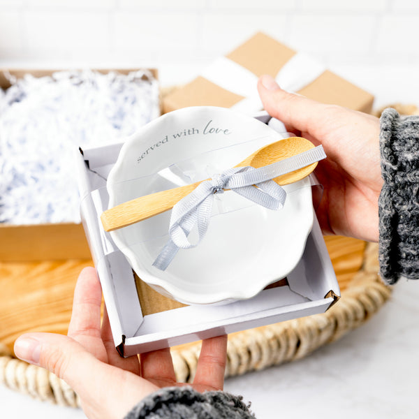 Pavilion Gift Company Love 4.5" Ceramic Bowl With Bamboo Spoon
