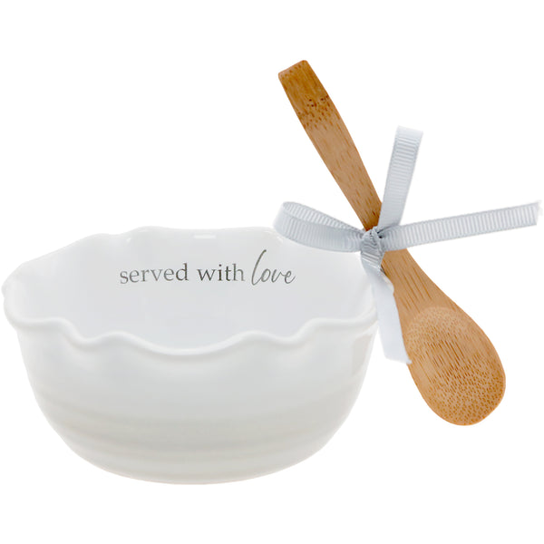 pavilion gift company Love 4.5" Ceramic Bowl with Bamboo Spoon