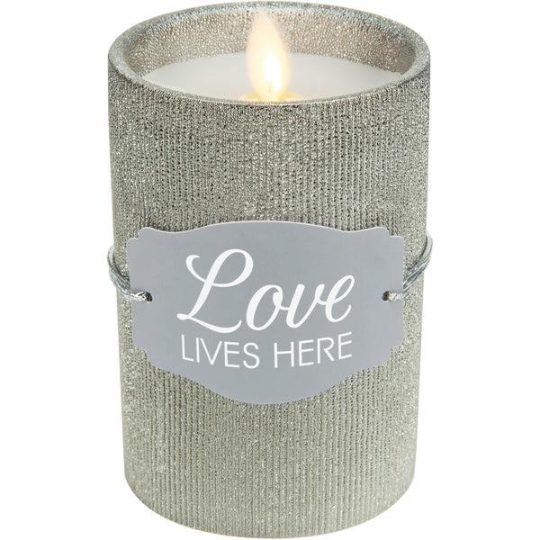 pavilion gift company Love 4.75" Pewter Glitter Realistic Flame Candle