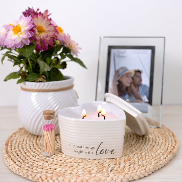 Pavilion Gift Company Love 8 Oz - 100% Soy Wax Reveal Triple Wick Candle With Matches Scent: Vanilla