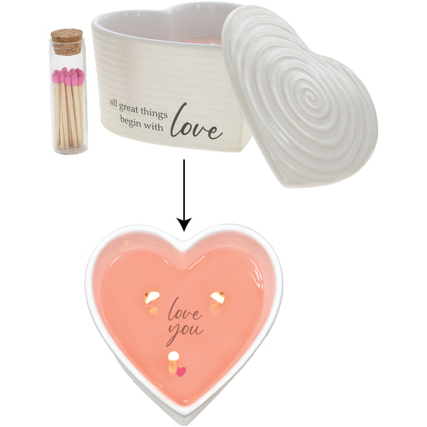 pavilion gift company Love 8 oz - 100% Soy Wax Reveal Triple Wick Candle with Matches Scent: Vanilla