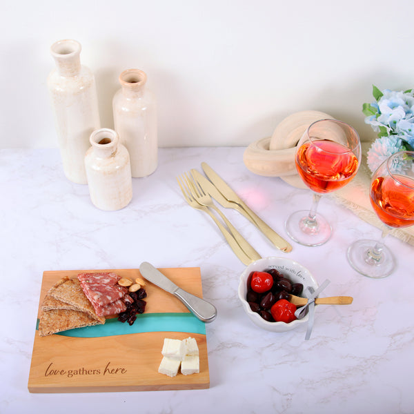 Pavilion Gift Company Love 9" Wood & Resin Cheese/Bread Board Set