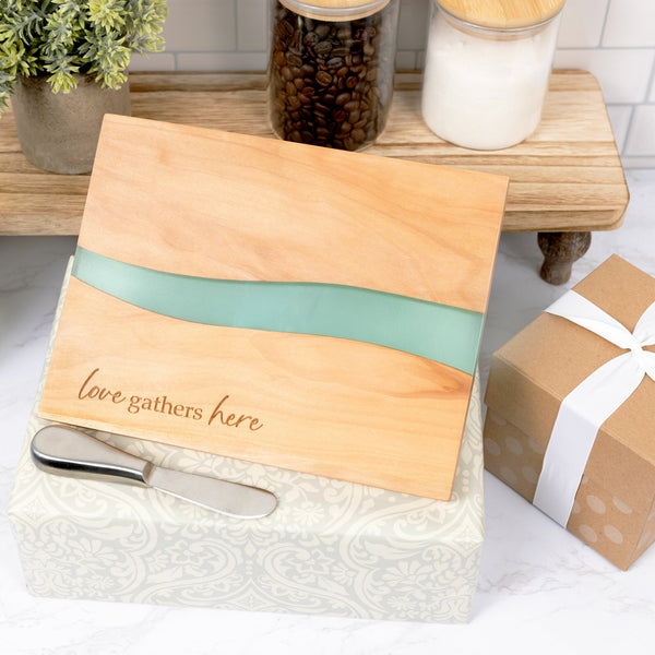 Pavilion Gift Company Love 9" Wood & Resin Cheese/Bread Board Set