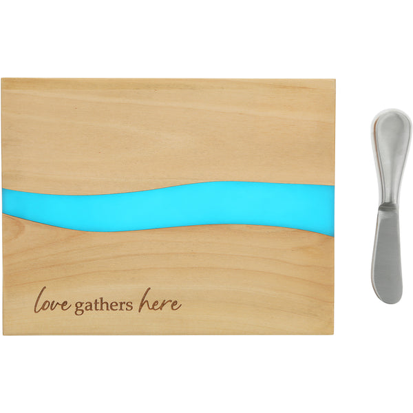 pavilion gift company Love 9" Wood & Resin Cheese/Bread Board Set