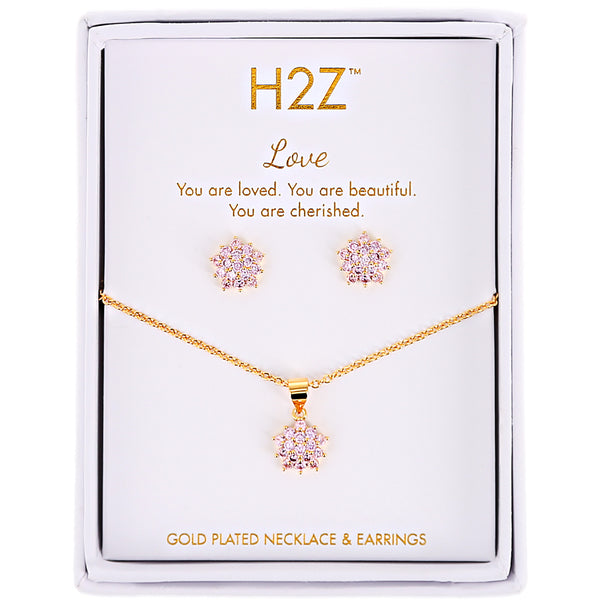 pavilion gift company Love Floral Burst Rose Zircon - 16.5"-18.5" Inspirational 18K Gold Plated Gift Set