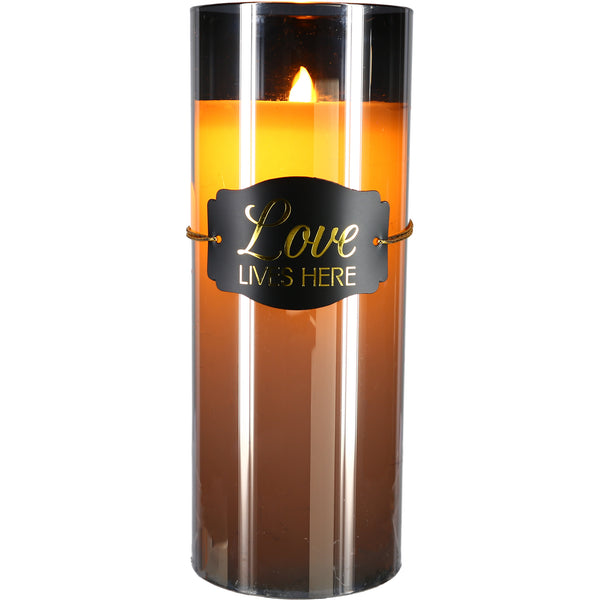 pavilion gift company Love Lives Here 9" Smoke Luster Realistic Flame Candle