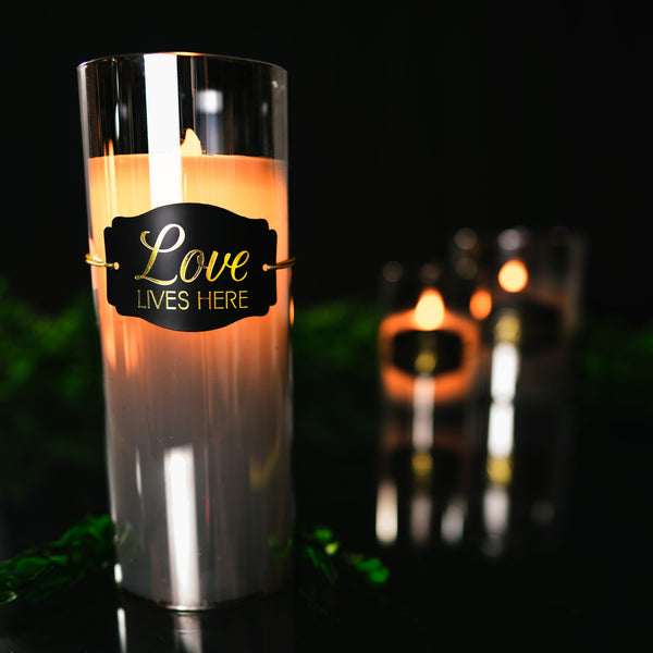 Pavilion Gift Company Love Lives Here 9" Smoke Luster Realistic Flame Candle