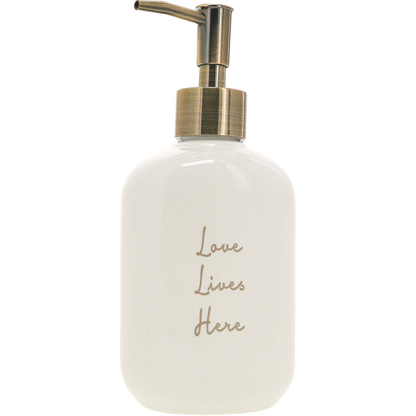 pavilion gift company Love Lives Here Ceramic Soap/Lotion Dispenser
