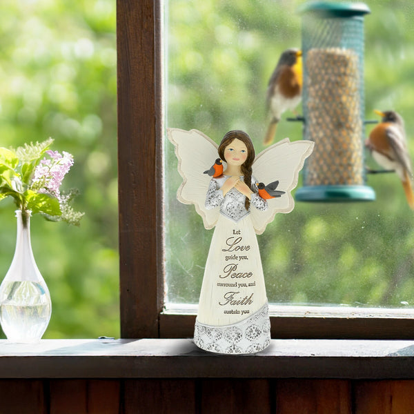 Pavilion Gift Company Love Peace Faith 5.5" Angel Figurine With Robins