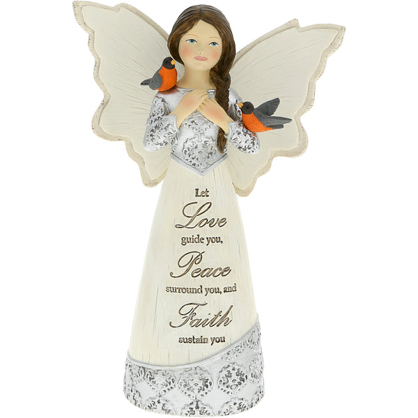 pavilion gift company Love Peace Faith 5.5" Angel Figurine with Robins