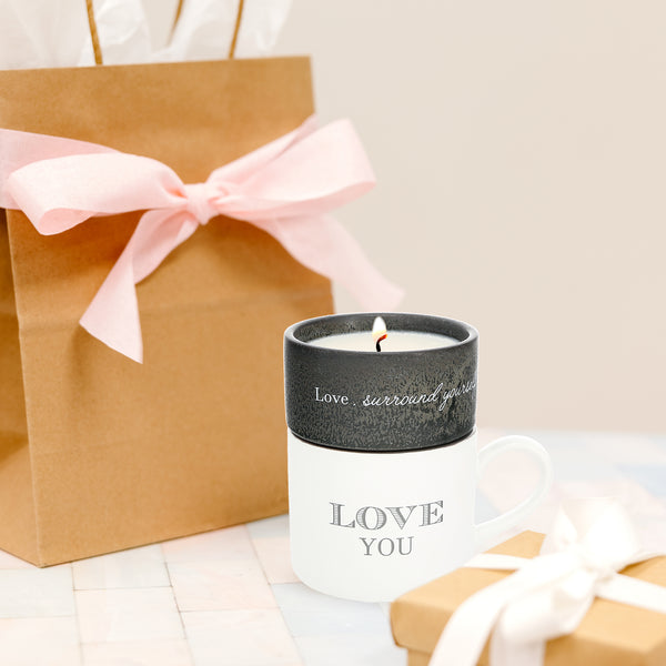 Pavilion Gift Company Love Stacking Mug And Candle Set 100% Soy Wax Scent: Tranquility