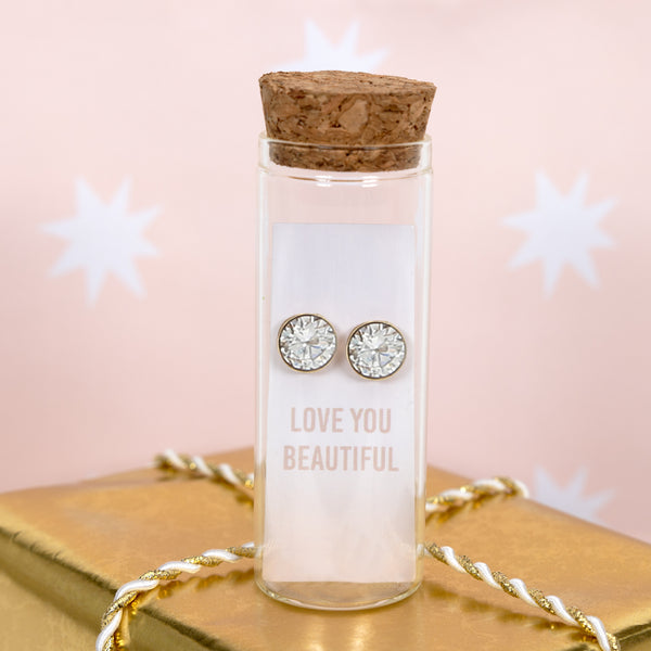 Pavilion Gift Company Love You Beautiful 14K Gold Plated Earring In A Bottle