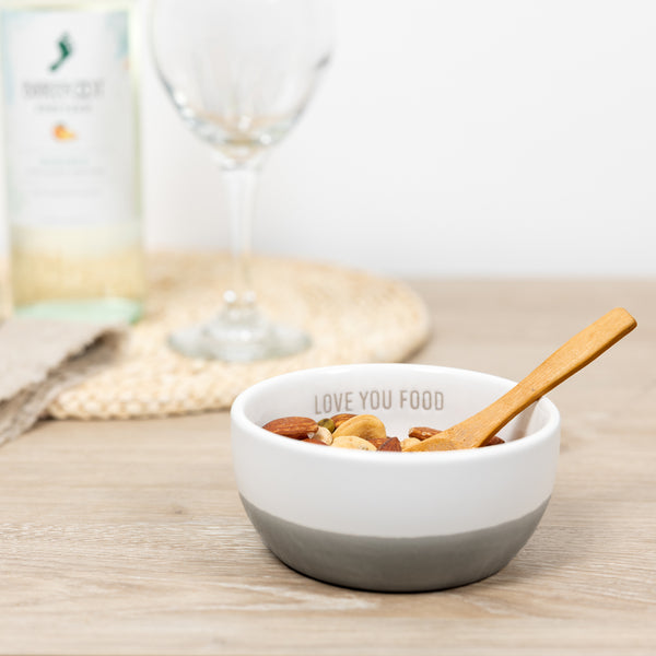 Pavilion Gift Company Love You Food 4.5" Ceramic Bowl With Bamboo Spoon